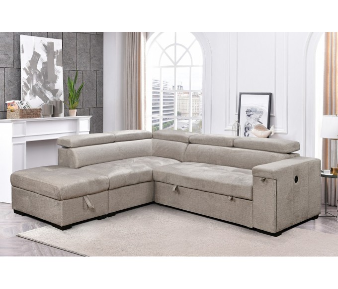 Charleston Sofa Sleeper Sectional Beige Fabric